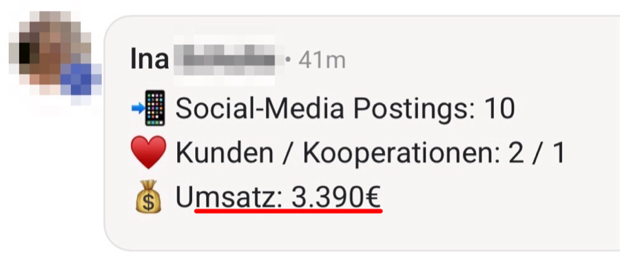 Screenshot: 3.390 Euro Umsatz aus Postings