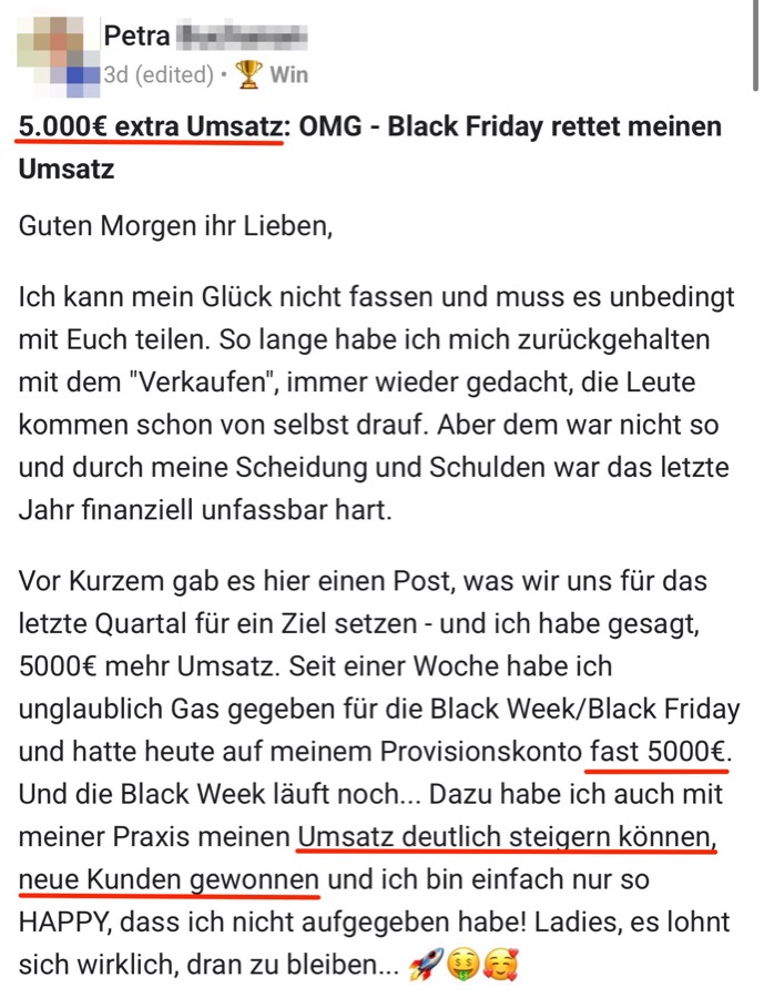 Screenshot: 5.000 Euro extra Umsatz