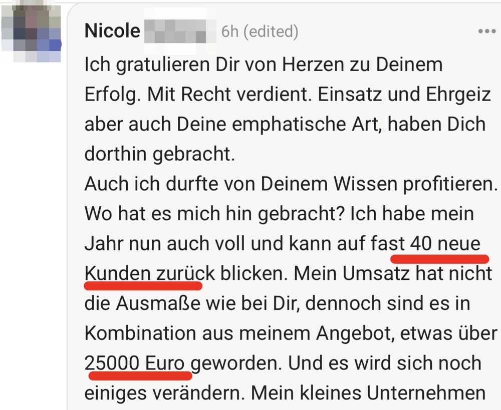 Screenshot: fast 40 neue Kunden und über 25.000 Euro Umsatz