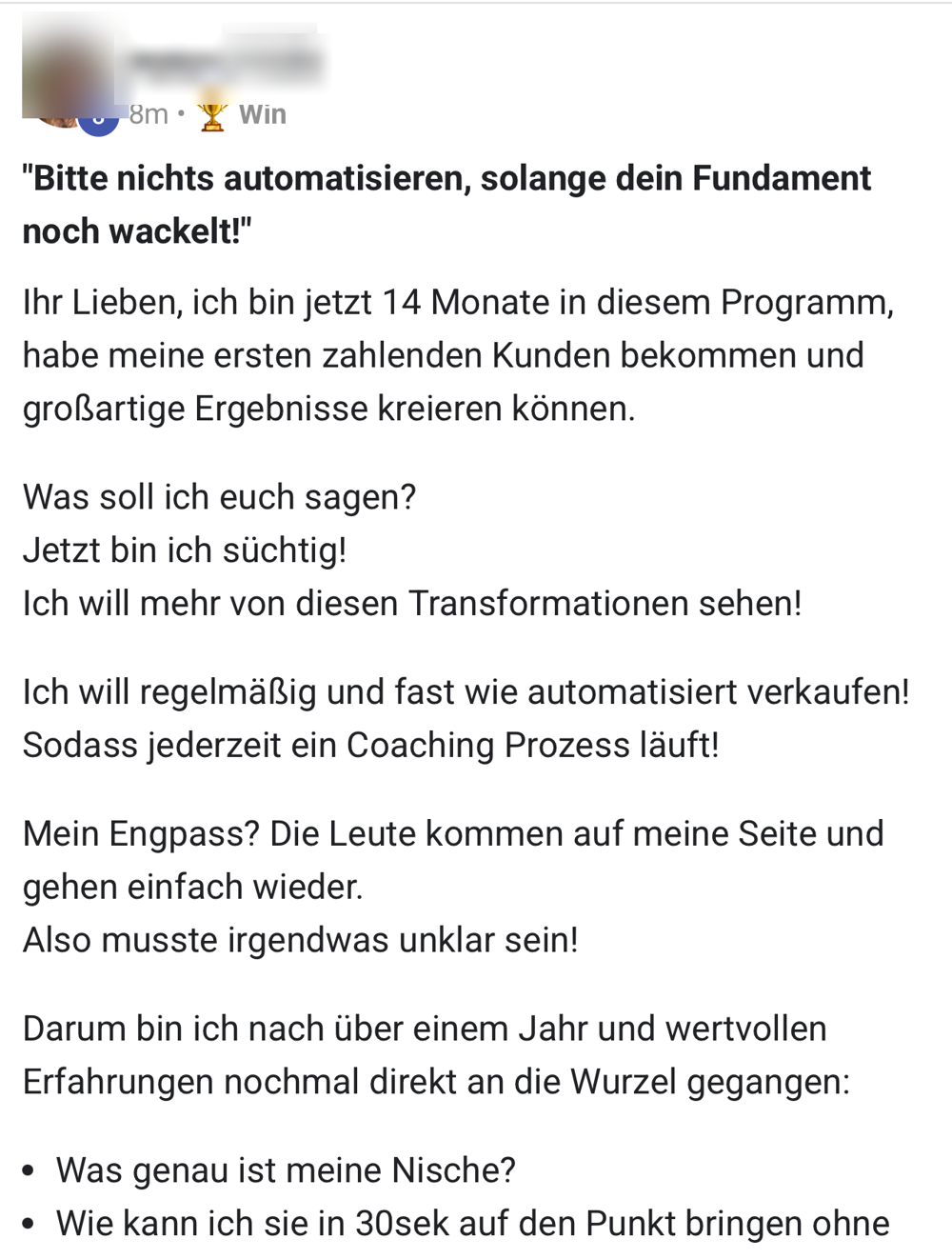 Screenshot: die ersten zahlenden Kunden gewonnen