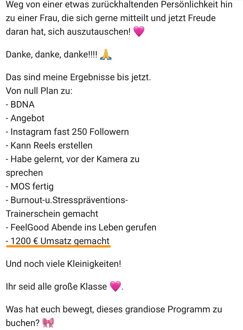 Screenshot: von null Plan zu 1.200 Euro Umsatz