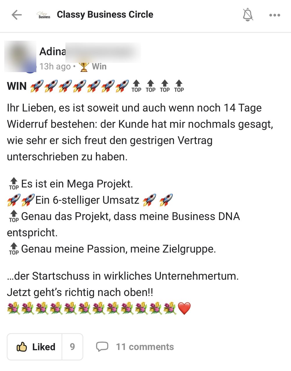 Screenshot: ein 6-stelliger Umsatz, Vertrag unterschrieben