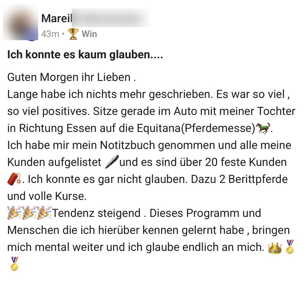 Screenshot: über 20 feste Kunden und volle Kurse