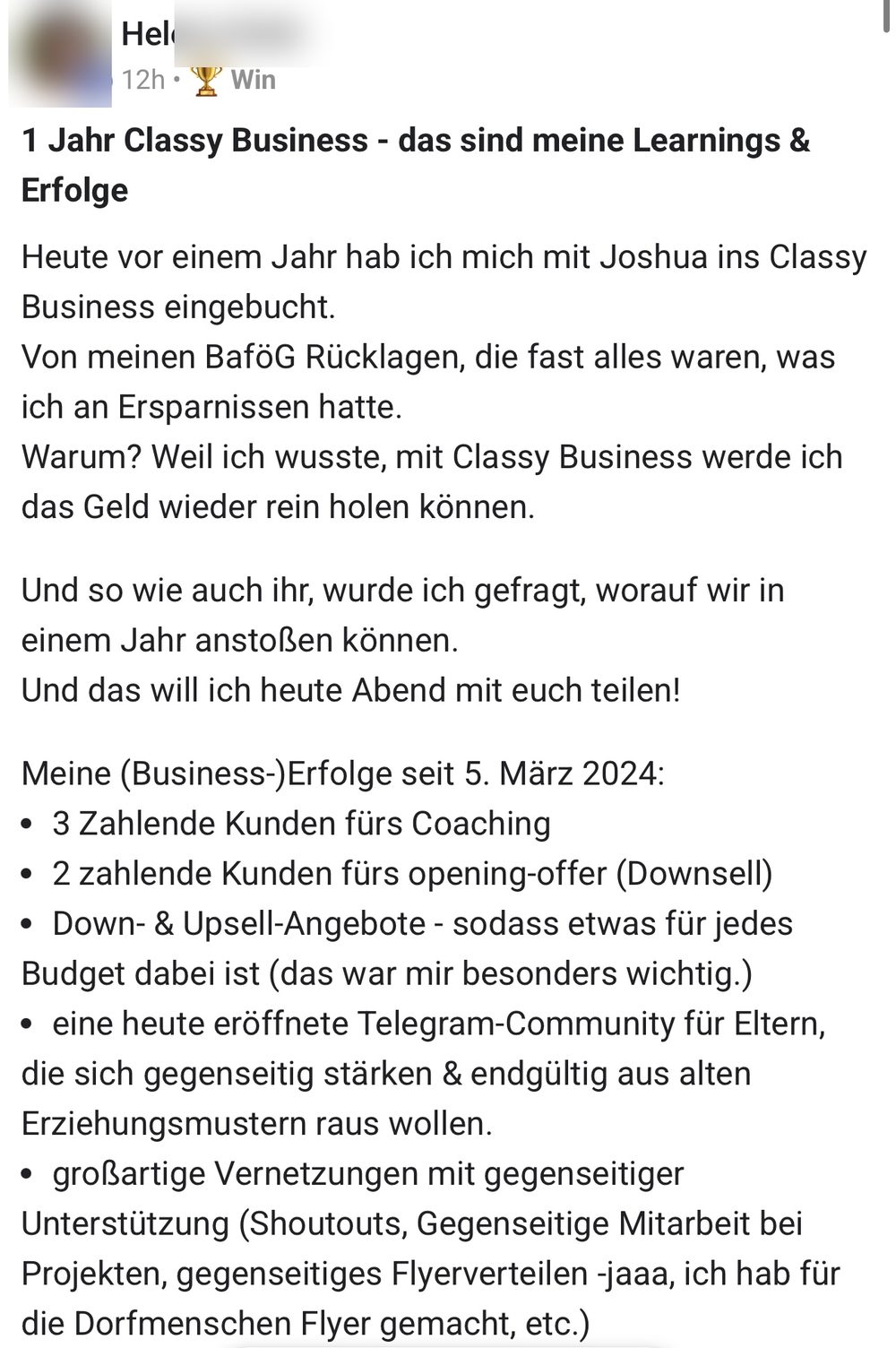Screenshot: 3 zahlende Kunden fürs Coaching, 2 fürs Opening-Offer