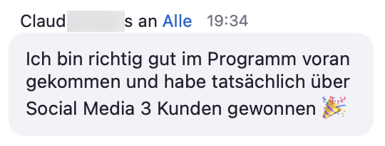 Screenshot: über Social Media 3 Kunden gewonnen