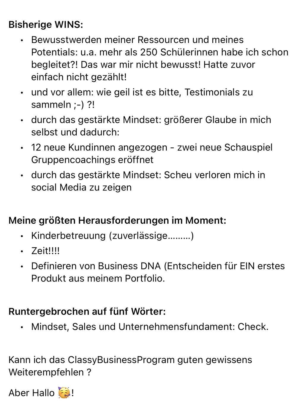 Screenshot: 12 neue Kundinnen angezogen, zwei neue Gruppencoachings eröffnet