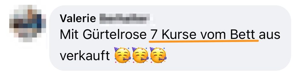 Screenshot: mit Gürtelrose 7 Kurse vom Bett aus verkauft