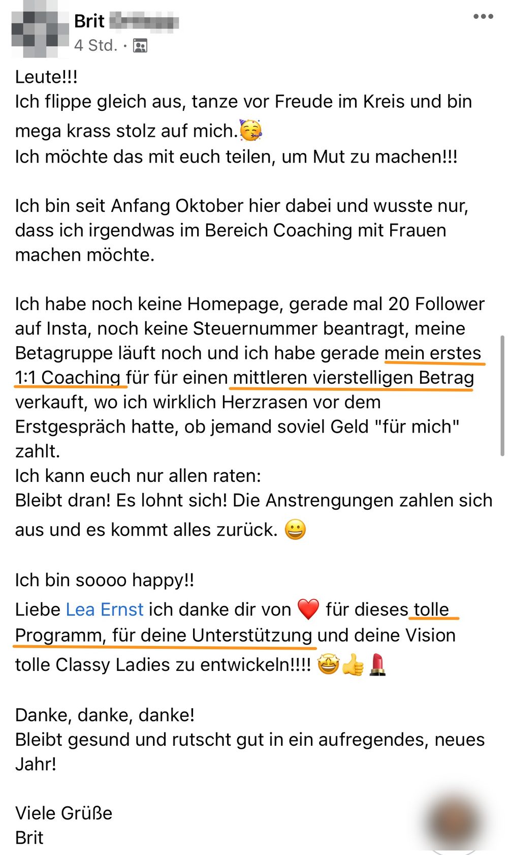 Screenshot: erstes 1:1-Coaching für einen mittleren vierstelligen Betrag verkauft