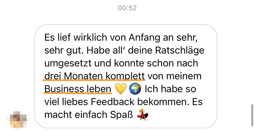 Screenshot: konnte nach drei Monaten komplett vom eigenen Business leben