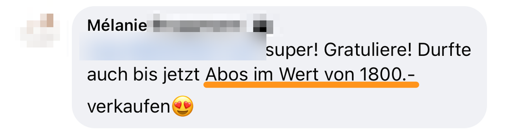 Screenshot: Abos im Wert von 1.800 verkauft